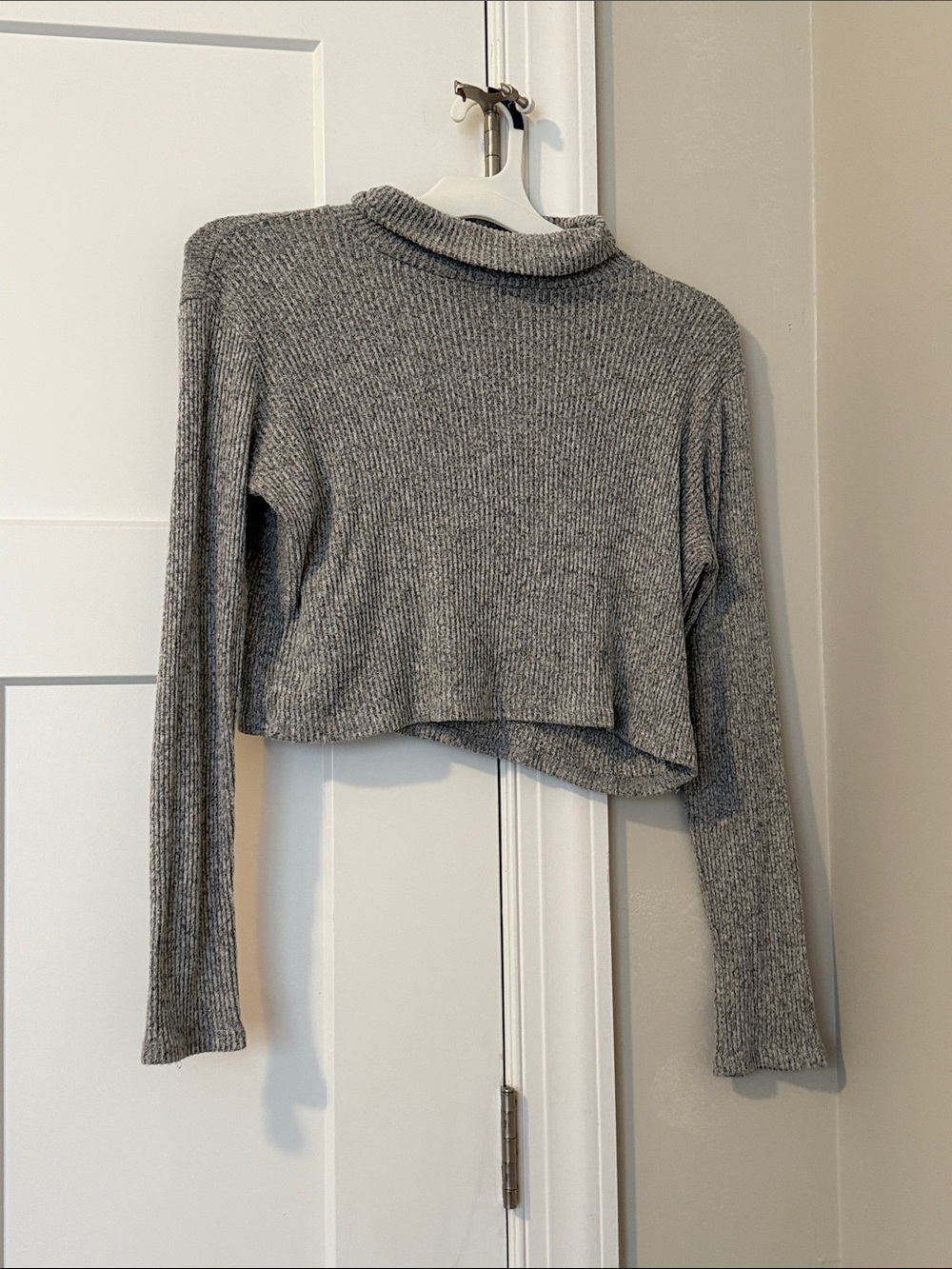 Olivia Rae Gray Ribbed Cropped Turtleneck Sweater